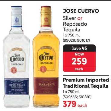 Jose Cuervo Silver or Reposado Tequila