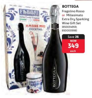 BOTTEGA Fragolino Rosso or Millesimato Extra Dry Sparkling Wine Gift Set