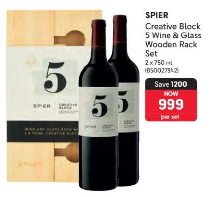 SPIER Creative Block 5 Wine & Glass Wooden Rack Set