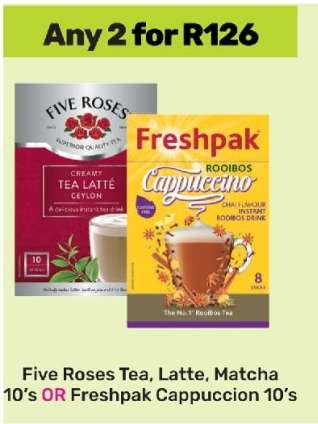 Five Roses Tea, Latte, Matcha 10's OR Freshpak Cappuccino 10's