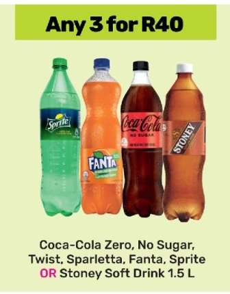 Coca-Cola Zero, No Sugar, Twist, Sparletta, Fanta, Sprite OR Stoney Soft Drink