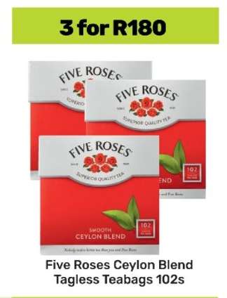 Five Roses Ceylon Blend Tagless Teabags 102s