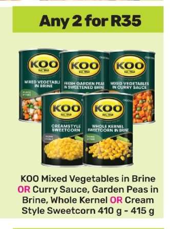 KOO Mixed Vegetables, Garden Peas, Sweetcorn