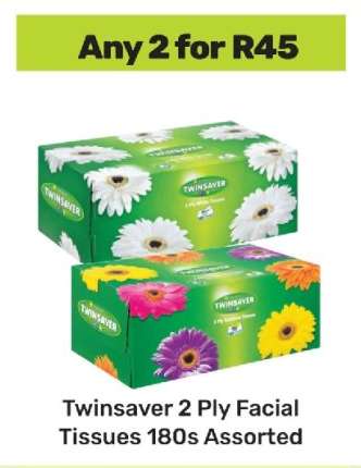 Twinsaver 2 Ply Facial Tissues 180s Assorted