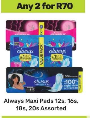 Always Maxi Pads 12s, 16s, 18s, 20s Assorted