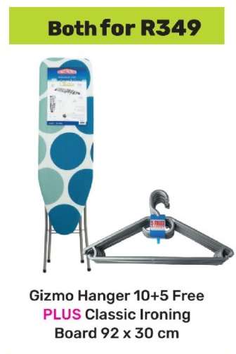 Gizmo Hanger 10+5 Free PLUS Classic Ironing Board 92 x 30 cm