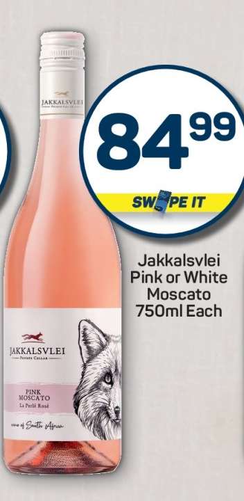 Jakkalsvlei Pink or White Moscato 750ml Each