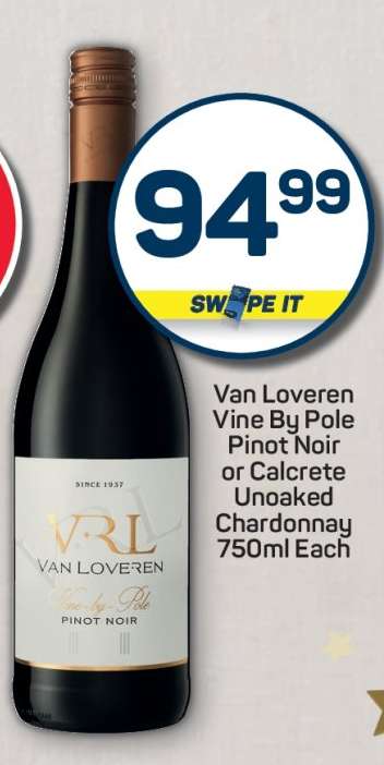 Van Loveren Vine By Pole Pinot Noir or Calcrete Unoaked Chardonnay 750ml Each