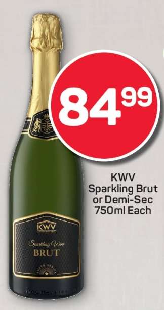 KWV Sparkling Brut or Demi-Sec 750ml