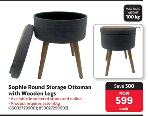 Sophie Round Storage Ottoman with Wooden Legs