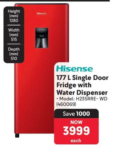 Hisense 177 L Single Door Fridge with Water Dispenser