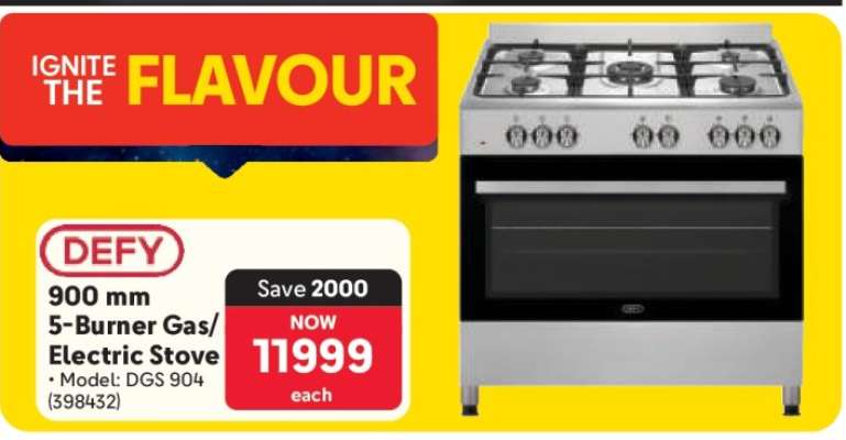 DEFY 900 mm 5-Burner Gas/Electric Stove