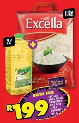 Excella Long Grain Parboiled Rice 10kg + Pan Cooking Oil 2L