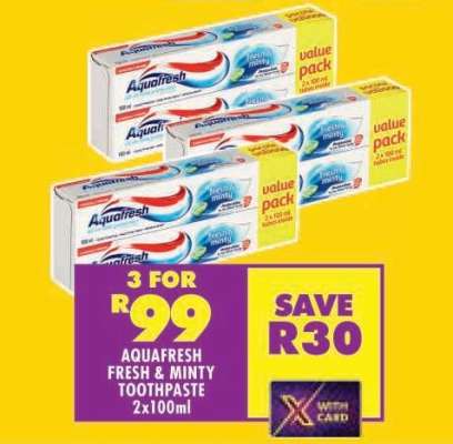 AQUAFRESH FRESH & MINTY TOOTHPASTE 2x100ml