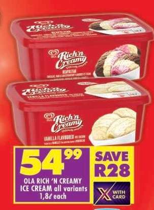 OLA RICH 'N CREAMY ICE CREAM all variants