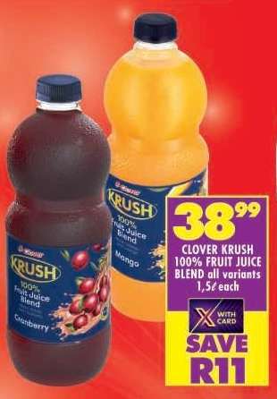 CLOVER KRUSH 100% FRUIT JUICE BLEND all variants 1,5ℓ each