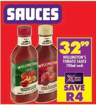 Wellington's Tomato Sauce-700ml Each