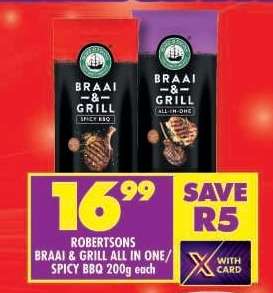 ROBERTSONS BRAAI & GRILL ALL IN ONE / SPICY BBQ 200g each