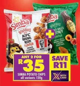 SIMBA POTATO CHIPS all variants 120g