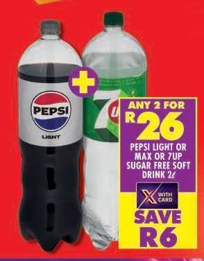 PEPSI LIGHT OR MAX OR 7UP SUGAR FREE SOFT DRINK 2ℓ