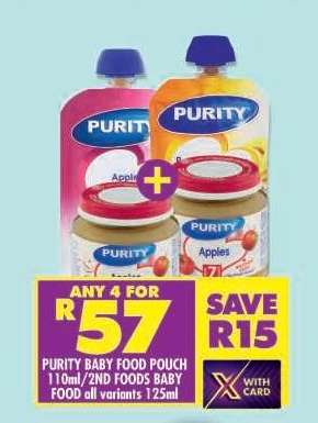 PURITY BABY FOOD POUCH 110ml/2ND FOODS BABY FOOD all variants 125ml