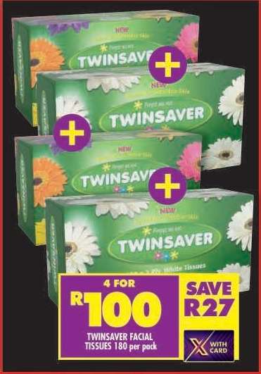 TWINSAVER FACIAL TISSUES 180 per pack
