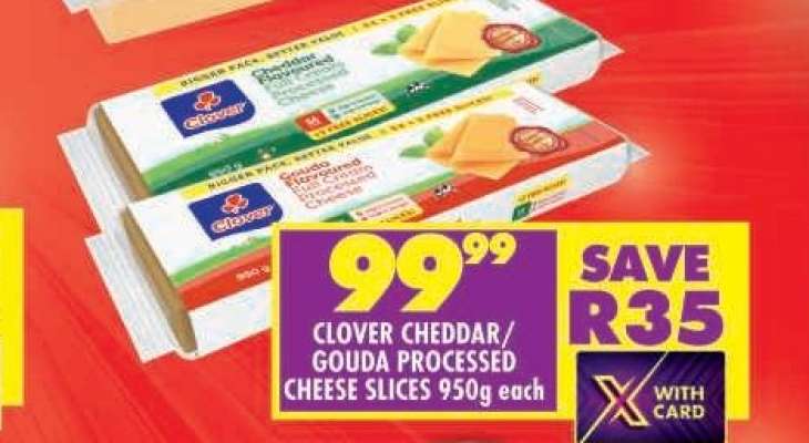 CLOVER CHEDDAR / GOUDA PROCESSED CHEESE SLICES 950g each