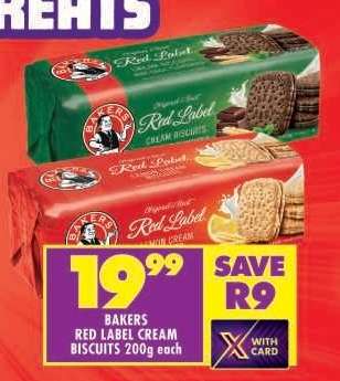 BAKERS RED LABEL CREAM BISCUITS 200g each