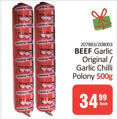 BEEF Garlic Original / Garlic Chilli Polony 500g