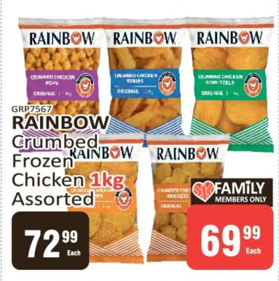 RAINBOW Crumbed Frozen Chicken Assorted 1kg