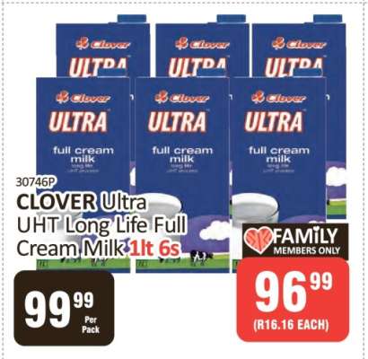 CLOVER Ultra UHT Long Life Full Cream Milk 1lt 6s