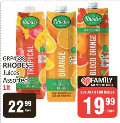 RHODES Juices Assorted 1lt
