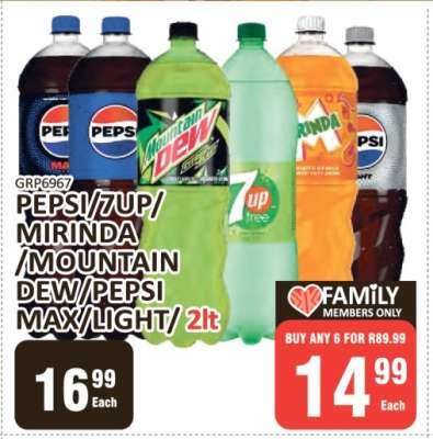 Pepsi/7UP/Mirinda/Mountain Dew/Pepsi Max/Light 2lt