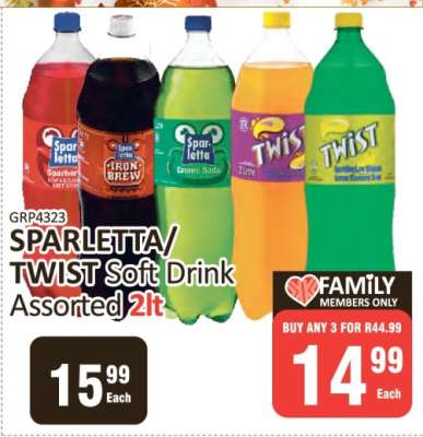 SPAR LETTA/TWIST Soft Drink Assorted 2lt