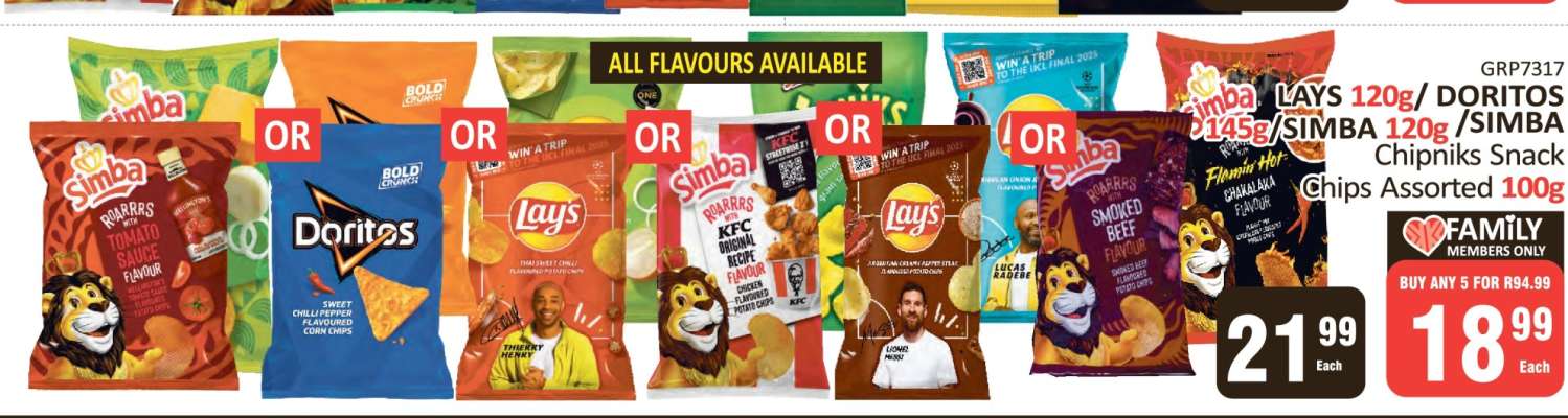 LAYS 120g / DORITOS / SIMBA 120g / Chipniks Snack Chips Assorted 100g