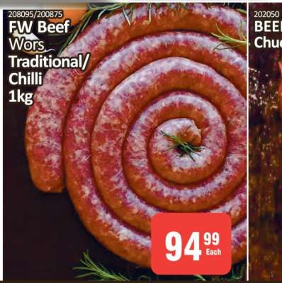 FW Beef Wors Traditional/Chilli 1kg