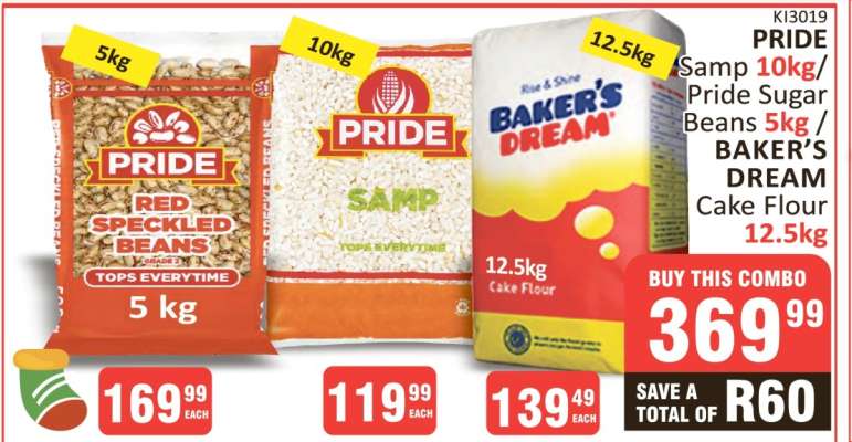 PRIDE Samp 10kg / Pride Sugar Beans 5kg / BAKER'S DREAM Cake Flour 12.5kg