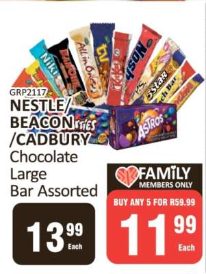 NESTLE/BEACON/CADBURY Chocolate Large Bar Assorted