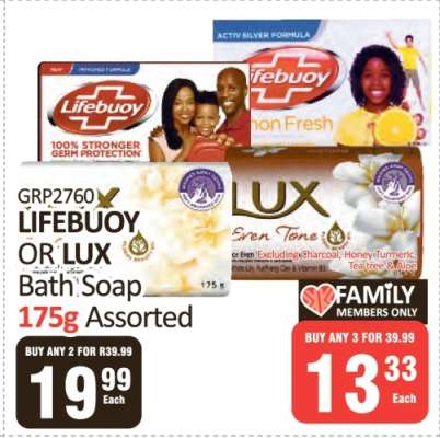 Lifebuoy or Lux Bath Soap