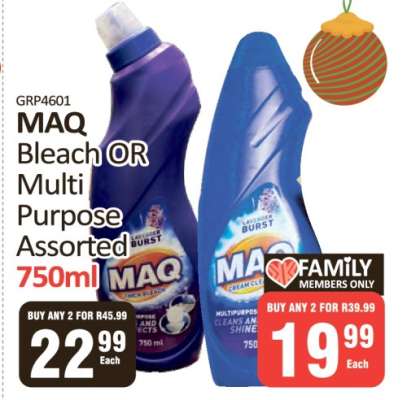 MAQ Bleach OR Multi Purpose Assorted 750ml