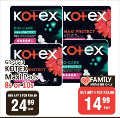 KOTEX Maxi Pads 8s or 10s