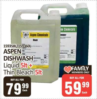 ASPEN DISHWASH Liquid 5lt + Thin Bleach 5lt