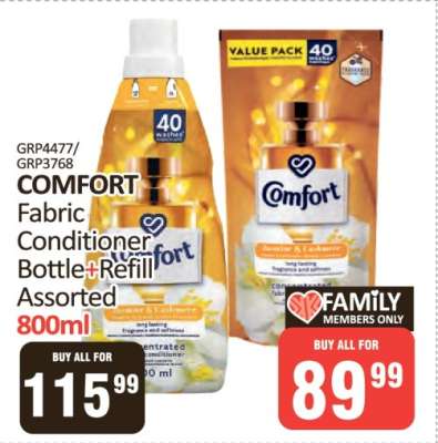 COMFORT Fabric Conditioner Bottle+Refill Assorted 800ml