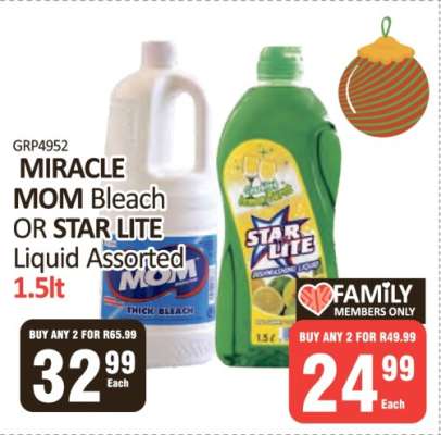 MIRACLE MOM Bleach OR STAR LITE Liquid Assorted 1.5lt