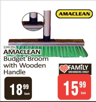 AMACLEAN Budget Broom with Wooden Handle