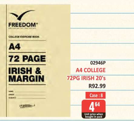 A4 COLLEGE 72PG IRISH 20's