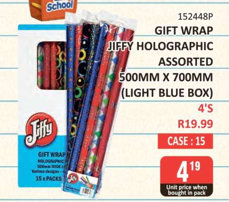 Gift Wrap Jiffy Holographic Assorted 500mm x 700mm (Light Blue Box)