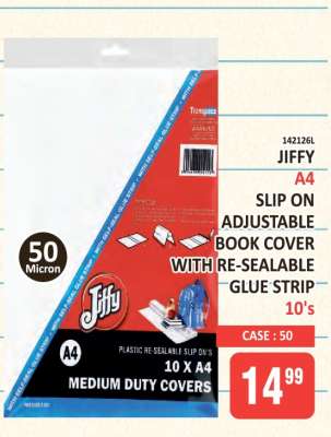 JIFFY A4 Slip On Adjustable Book Cover