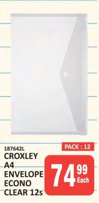 Croxley A4 Envelope Econo Clear 12s