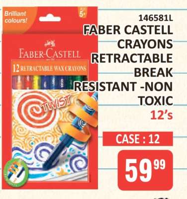 Faber Castell Crayons Retractable Break Resistant - Non Toxic 12's